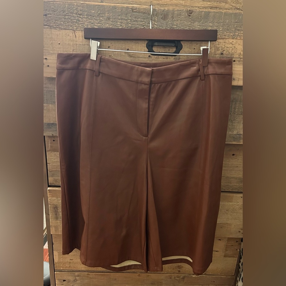 Cognac brown faux leather culottes ANTHROPOLOGIE plus size 2X